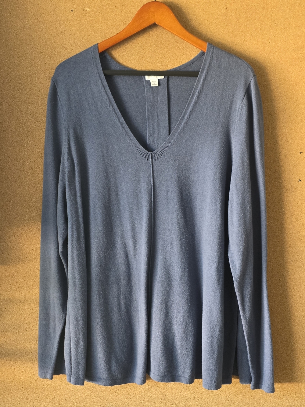 J Jill Blue V Neck Knit Tunic Sweater 2X Cozy Soft Back Pleat Relaxed Everyday